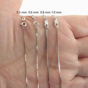 Collier chaîne boîte en or blanc 10 carats (16-24 pouces, 0,5-1,0 mm)