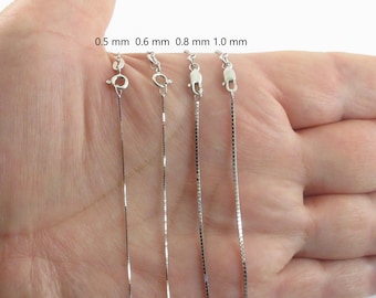10k White Gold Box Chain Necklace (16-24 inch, 0.5-1.0 mm)
