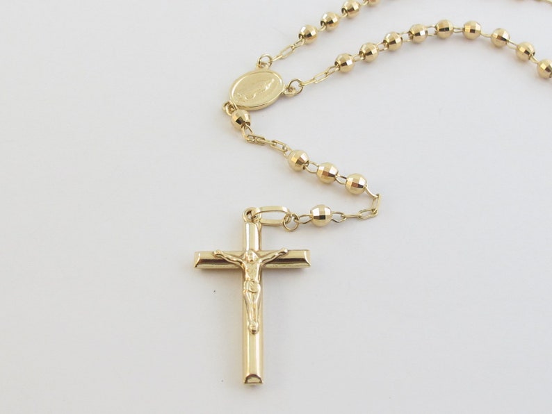 14k Yellow Gold Rosary Beads Necklace Virgin Mary Jesus Cross - Etsy India