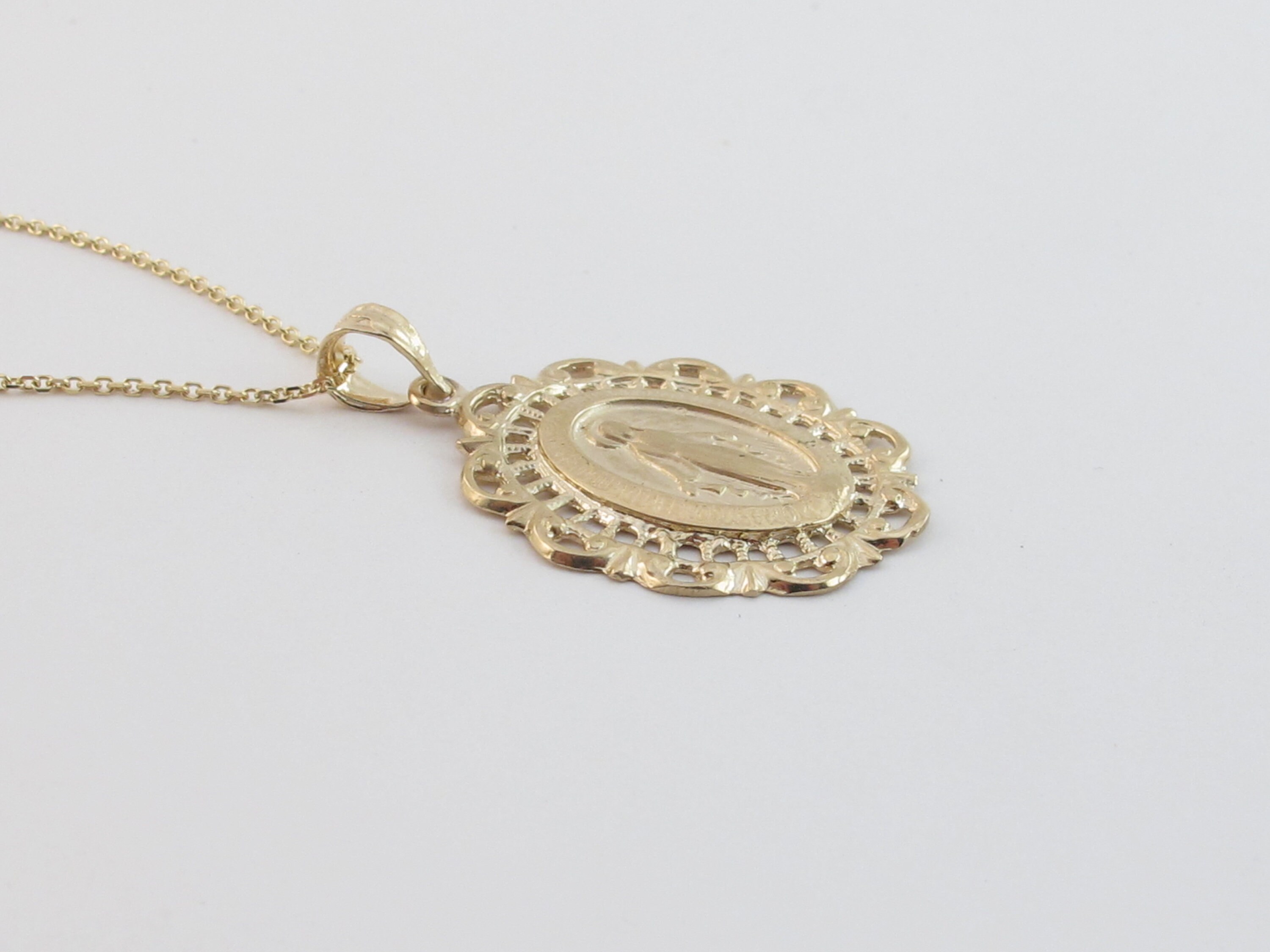 14k Solid Yellow Gold Virgin Mary Pendant Necklace 16" 18" 20" - Etsy