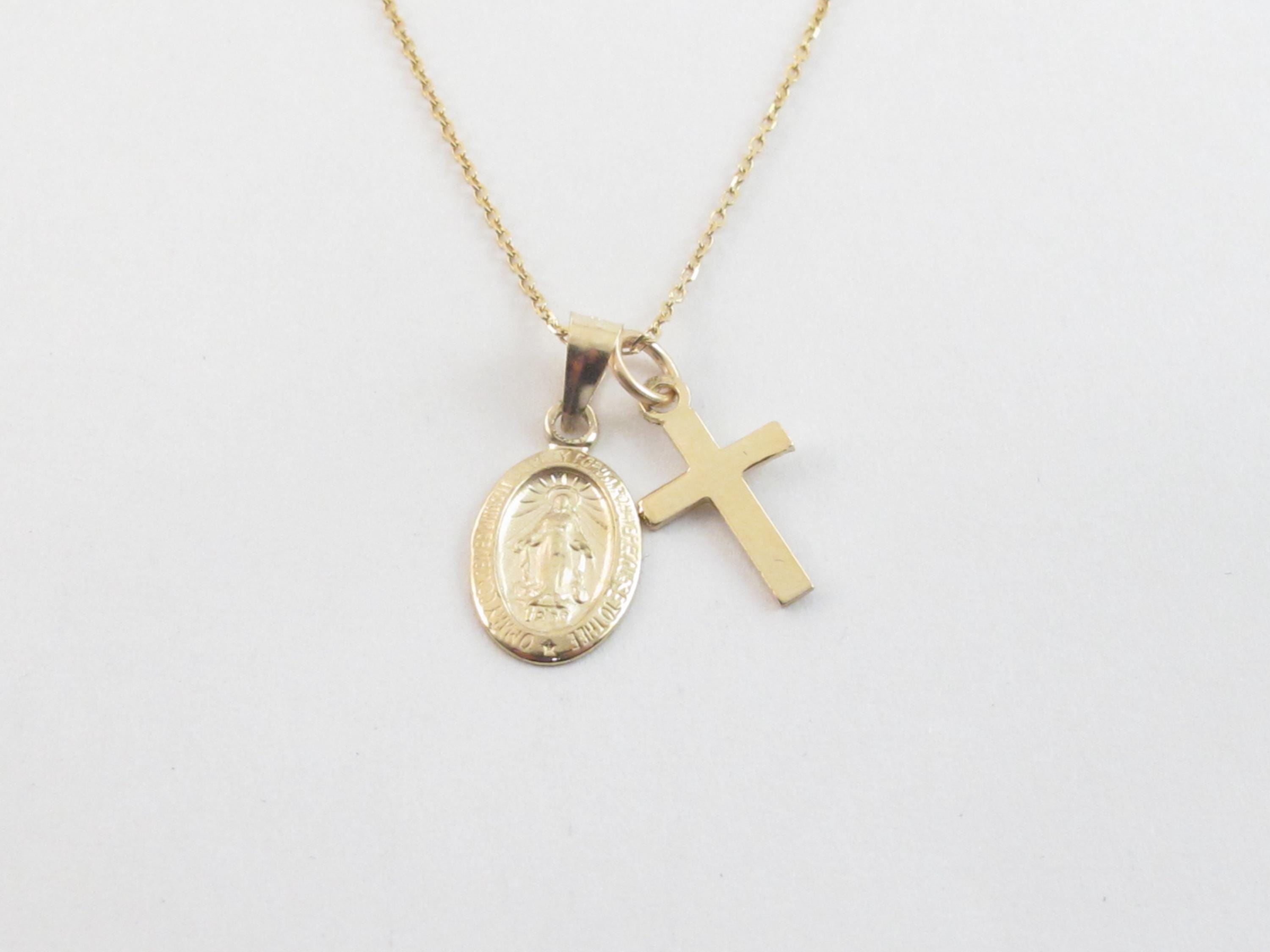 14k Solid Gold Virgin Mary Cross Pendant Necklace - Etsy