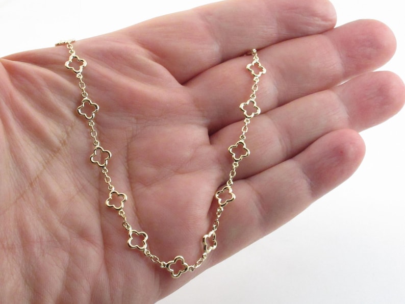 14k Solid Yellow Gold Irish Clover Bracelet And Necklace - 7" , 18" image 4