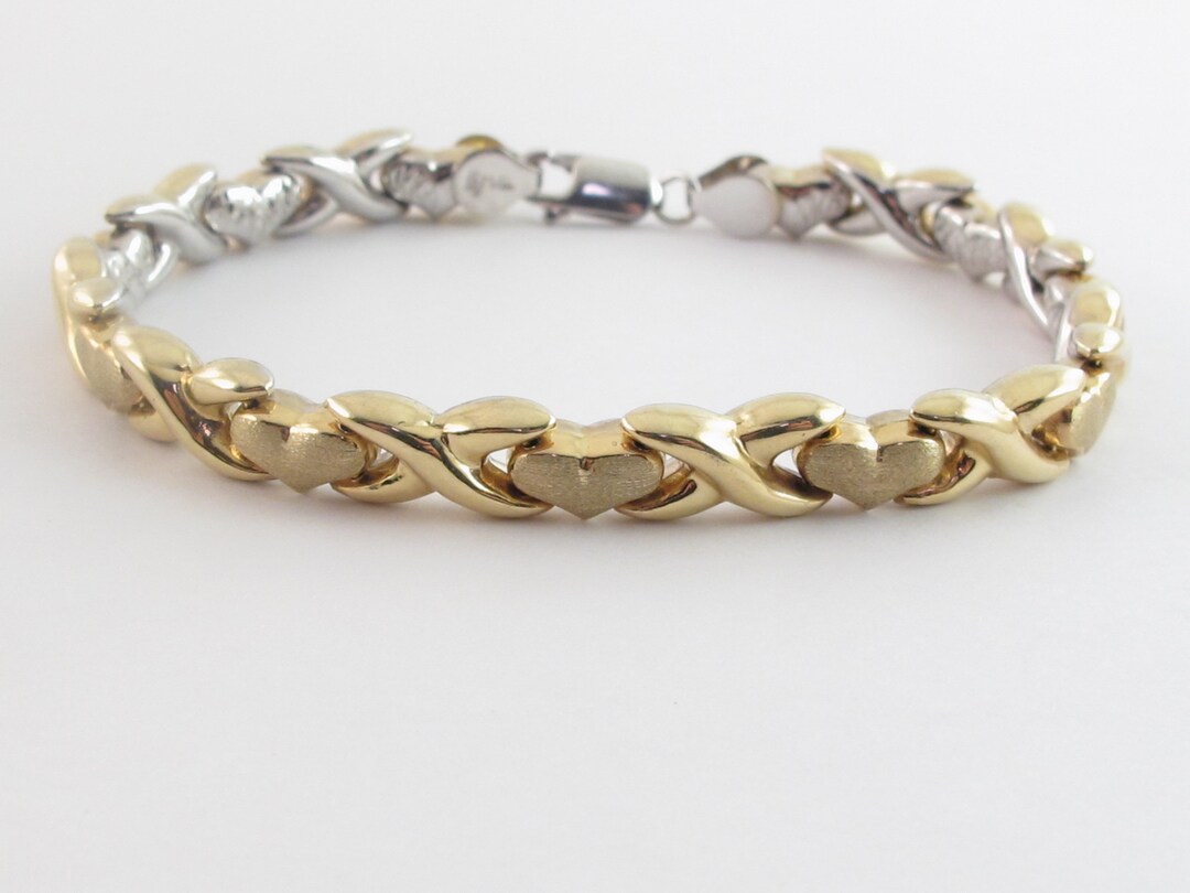 14k Gold X and Heart Bracelet Wonderful Two Sided Yellow and Etsy