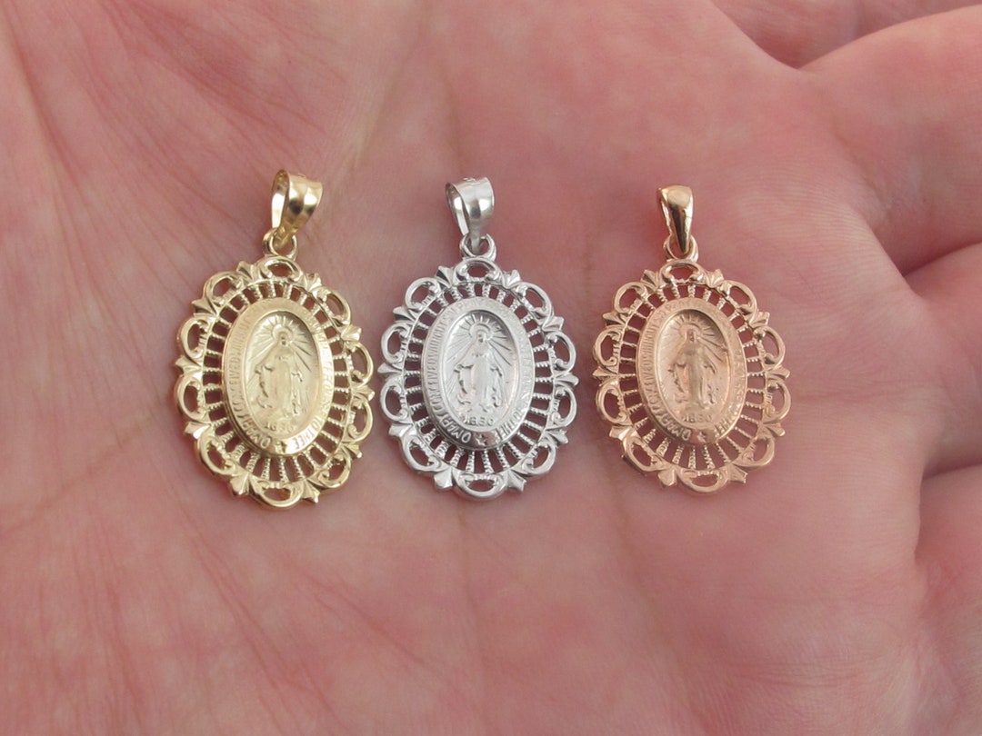 14k Solid Gold Virgin Mary Pendant Charm - Yellow, White, Rose Gold - Etsy