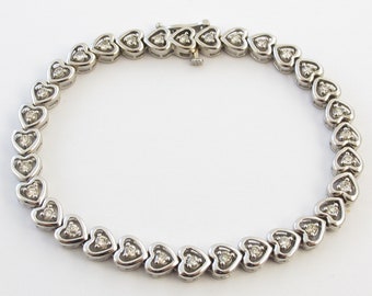 14k White Gold Diamond Heart Tennis Bracelet 7" 1.30 carats 5 mm wide