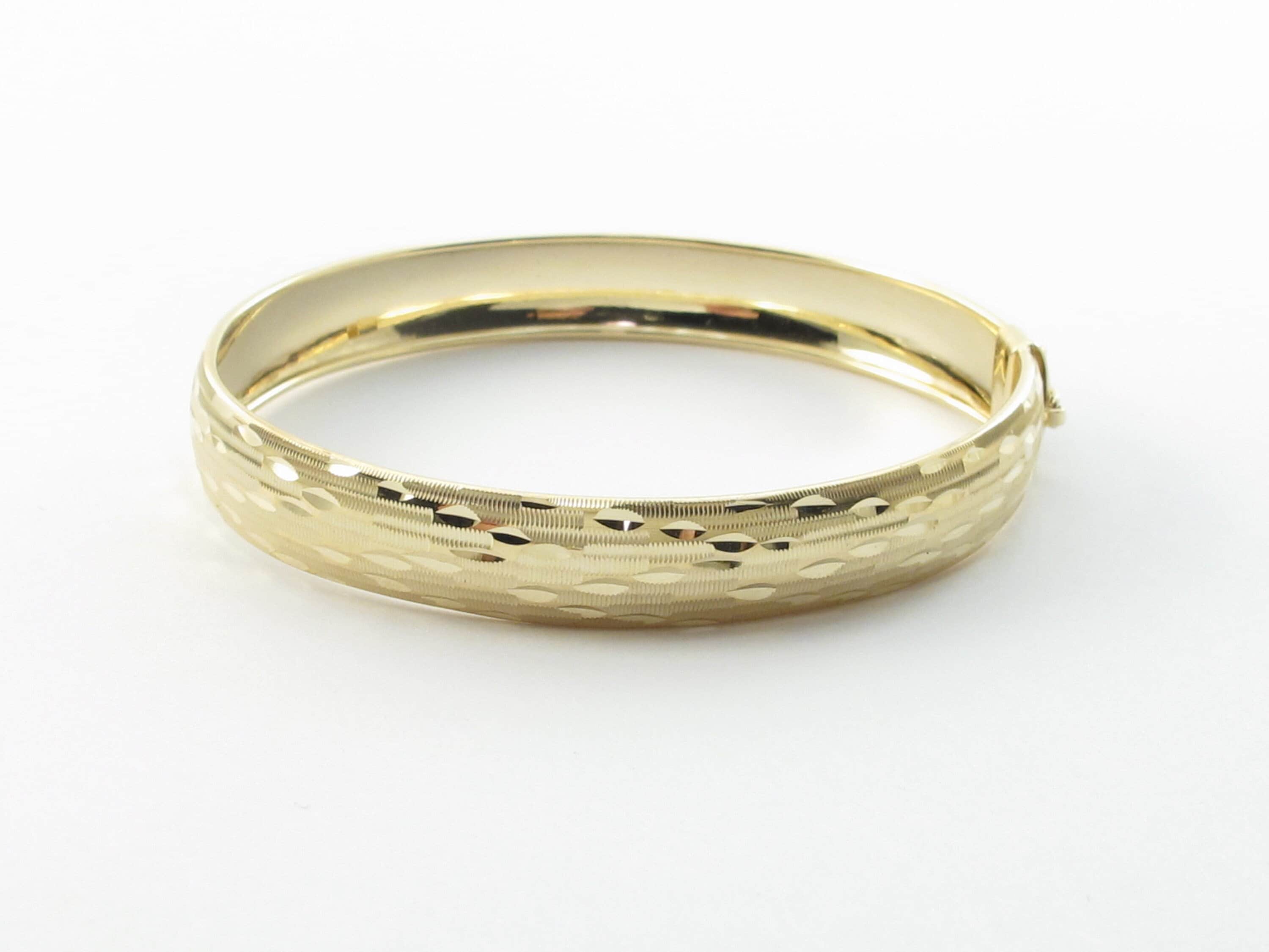 14k Yellow Gold Diamond Cut Flexible Bangle Bracelet Etsy Singapore