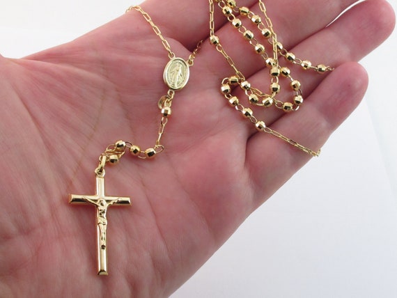 Estate Vintage 14k Solid Yellow Gold Rosary Beads & Crucifix/cross Necklace  - Etsy