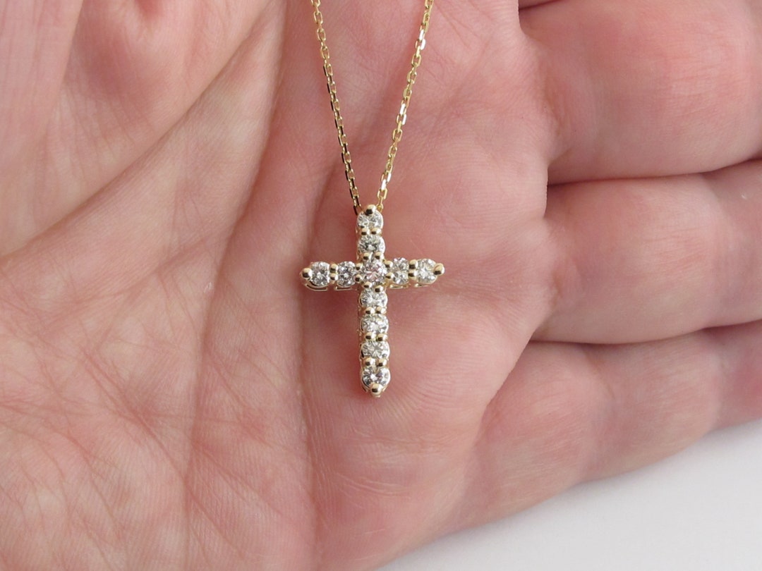 Diamond Cross Necklace 14k Yellow Gold 16 18 Etsy