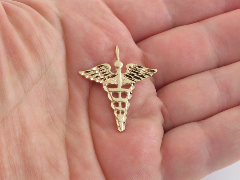 14k Yellow Gold Caduceus Medical Symbol Pendant Great Gift Etsy