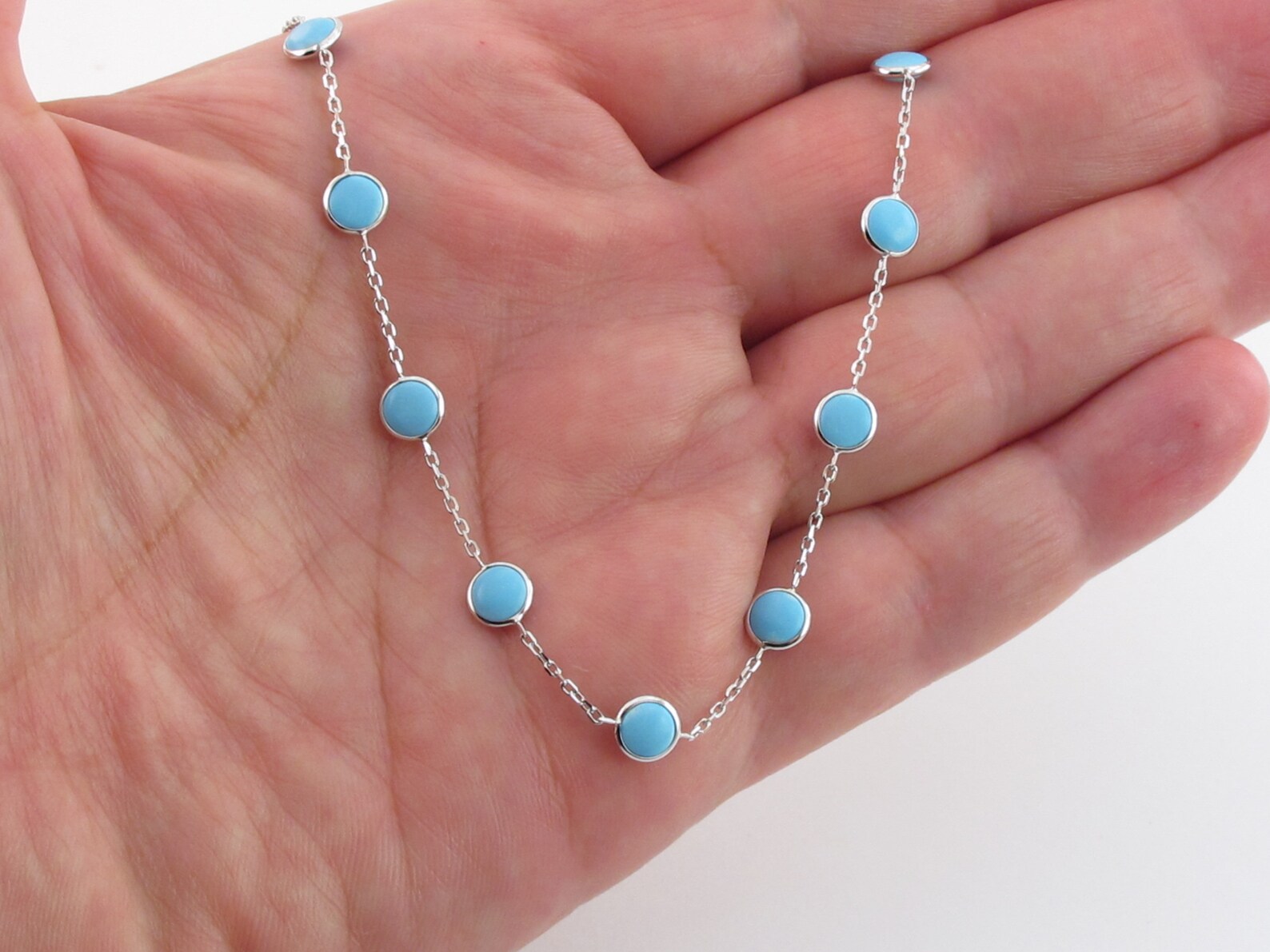 By The Yard Turquoise Station Necklace 14k Yellow Gold Etsy