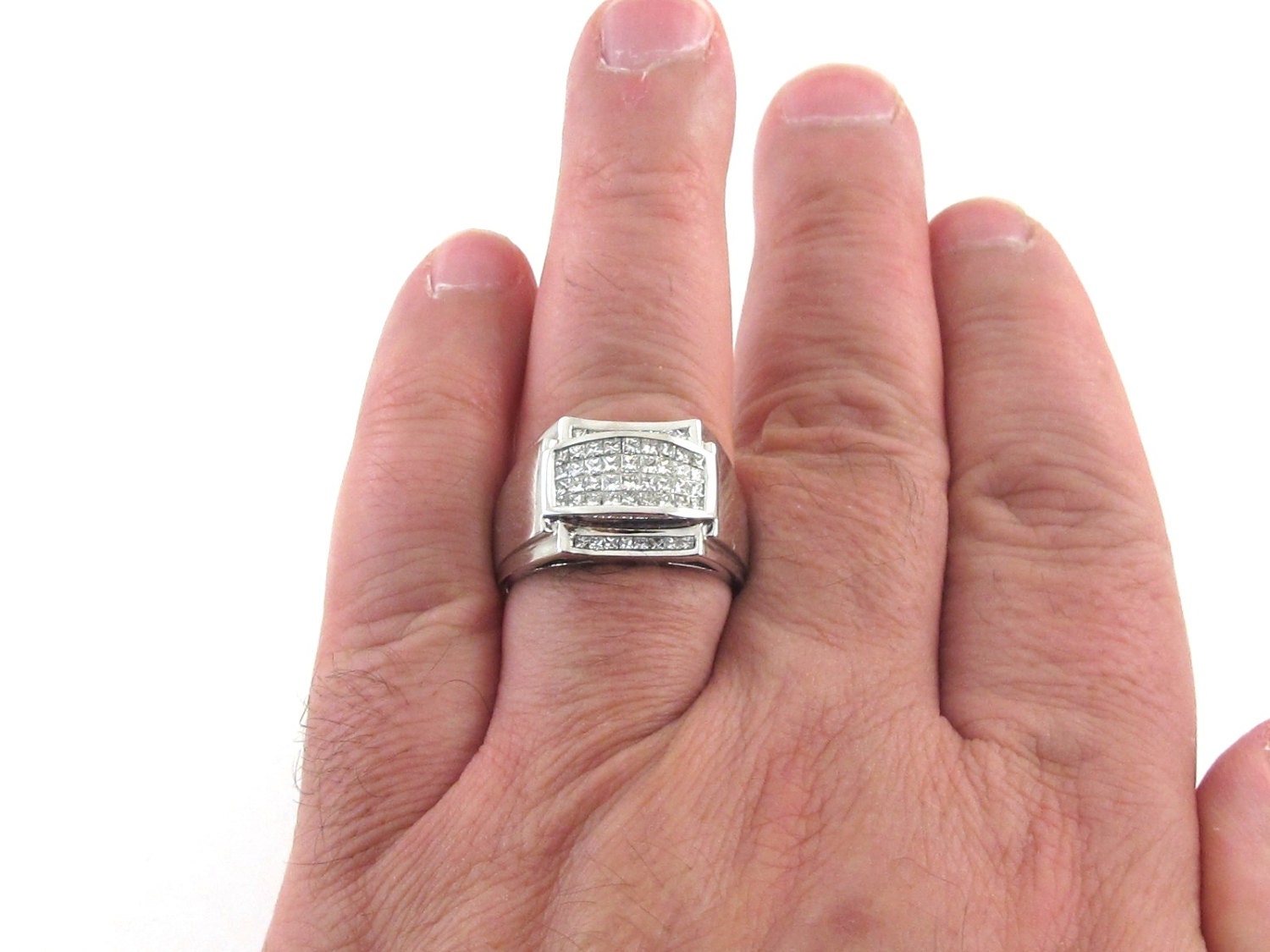 14K White Gold Men's Diamond Ring Size 11 Elegant 14k Etsy