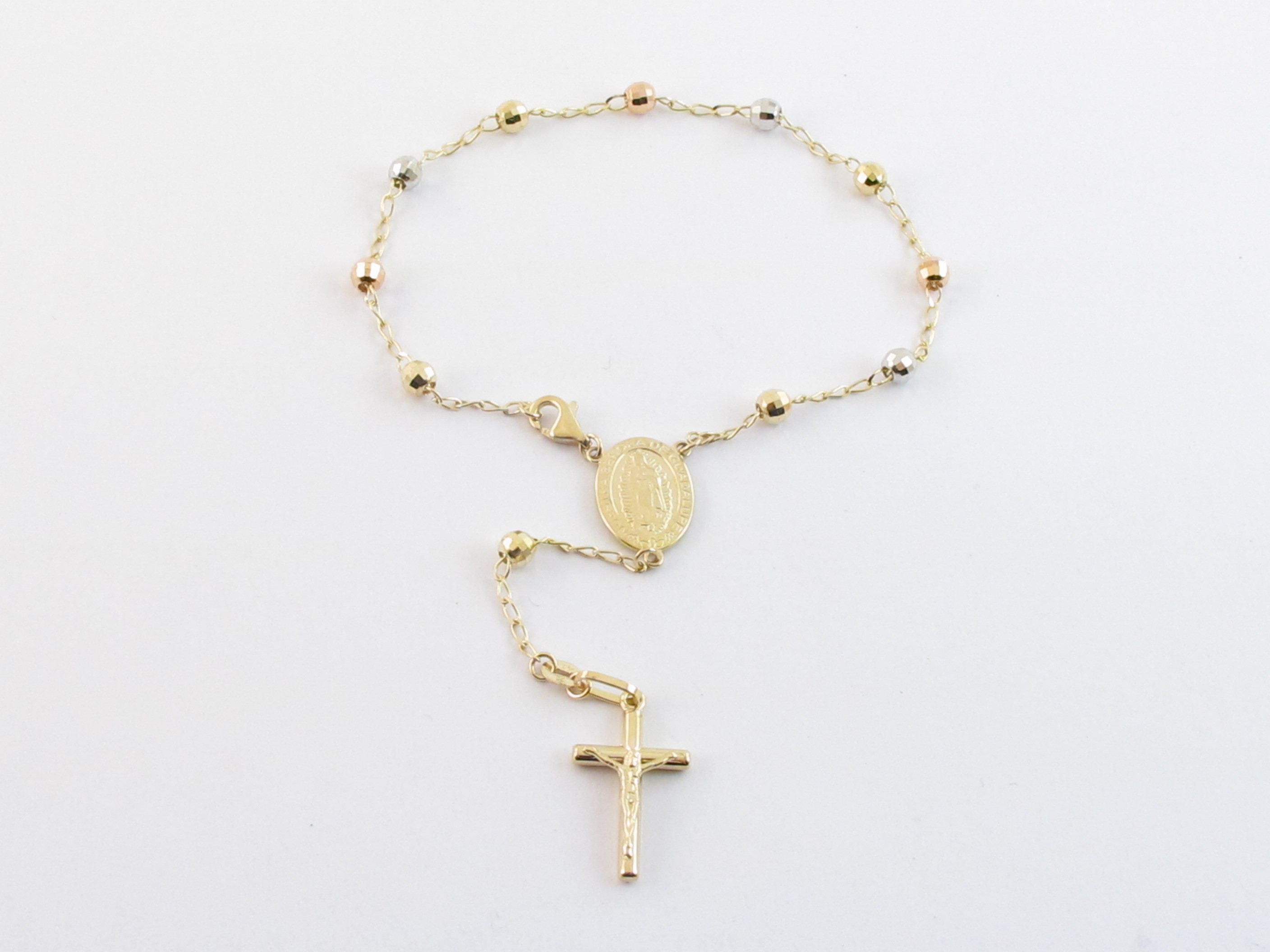 Rosenkranzkreuz-Armband Vintage Edelstahlkreuz (Gold
