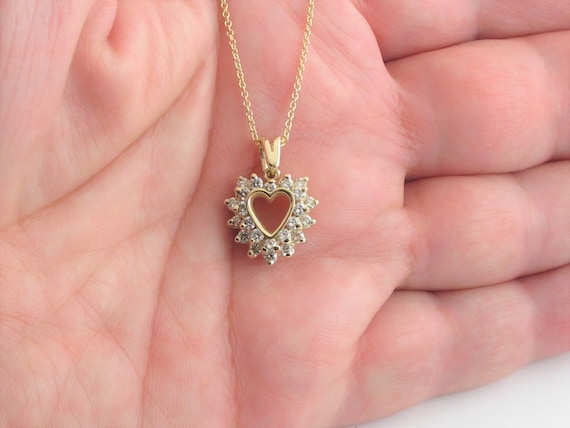 Yellow gold diamond heart necklace best sale
