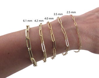 14k Yellow Gold Paperclip Bracelet ( 2.5 mm- 6.1 m ) Soild And Hollow Links