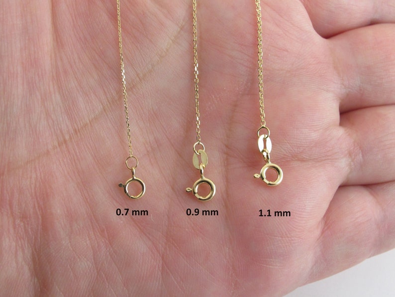 14k Solid Yellow Gold Cable Chain 16 18 20 0.6 mm , 0.8 mm , 1.1 mm Shiny Diamond Cut Chains image 1