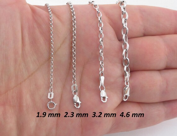 14k White Gold Rolo Link Chain Necklace 16, 18, 20 ,22 ,24 1.9 Mm