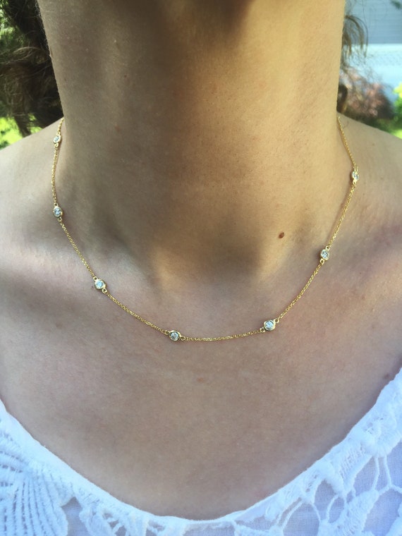 Diamond by the Yard Station Necklace 14k Gold 16 18 Available in Yellow and White 1.00 Carat Etsy