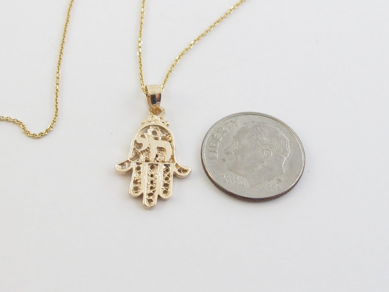 Jewelry Hamsa Chai Charms 14K Yellow Gold Jewish Symbol Safety Pin with