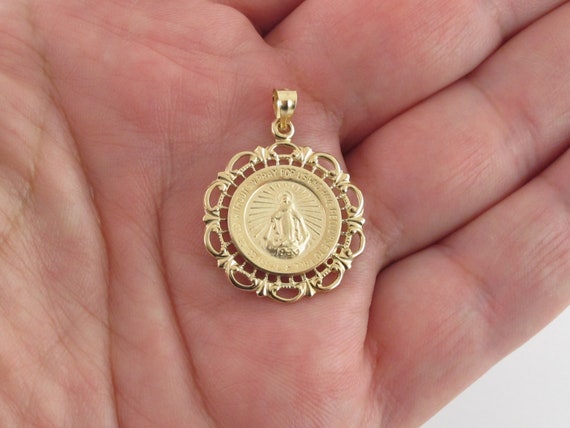 Pendentif Ancien Vierge Marie En Argent Massif 925 Et Or 14K - Collier Mi-long Occasion