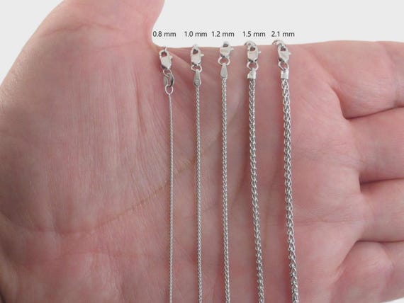 14k Solid White Gold Wheat Chain Necklace: Fine Jewelry Pendant