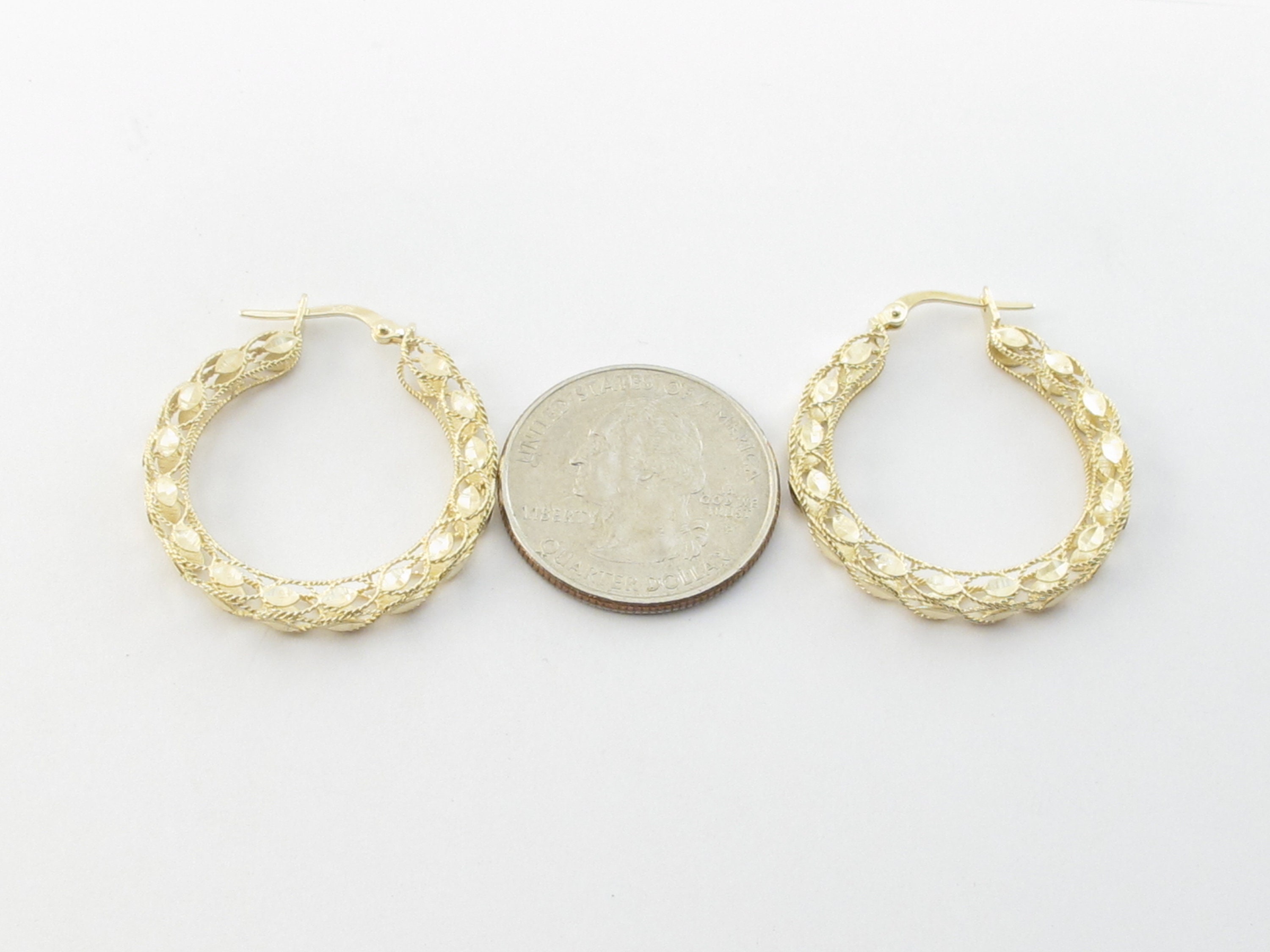 14k Yellow Gold Turkish Style Hoop Earrings Wonderful Earrings With Nice Diamond Cuts Etsy