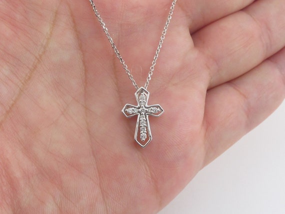 14k White Gold Diamond Cross Pendant Necklace 16 18 20 Wonderful