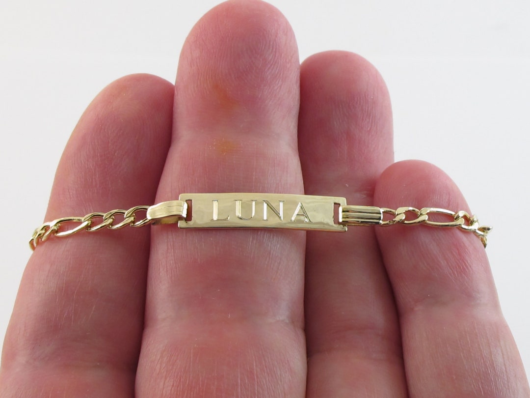Figaro Baby ID Name Bracelet 14k Yellow Gold Birthday Gift / Baby