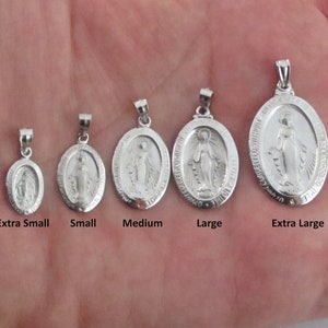 14k massief witgouden Maagd Maria-hanger extra klein, klein, medium, groot, extra groot