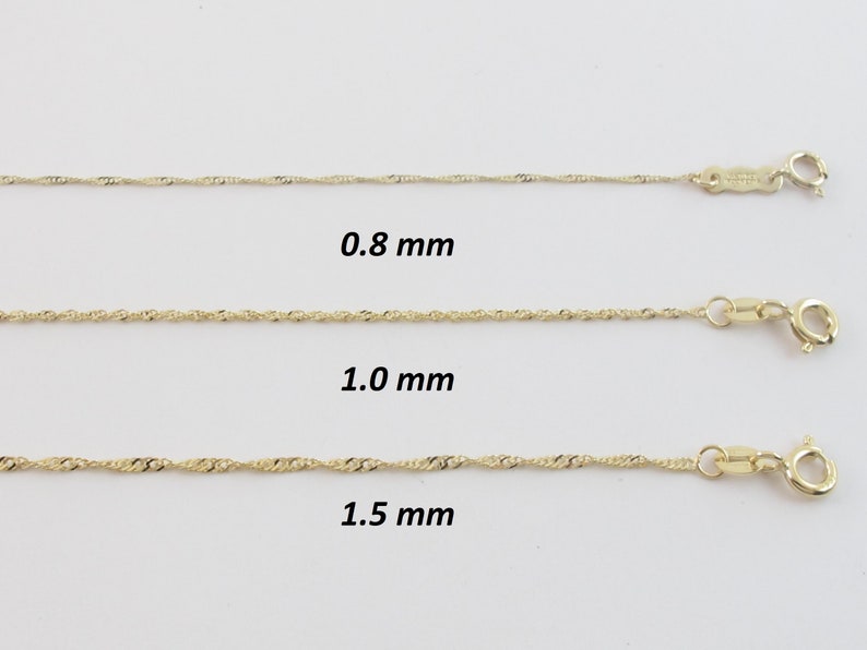 Singapore Chain Necklace 14k Yellow Gold 0.8 mm ,1.0 mm , 1.5 mm , 1.7 mm Available In 16 18 20 22 24 Round Spring clasp image 3