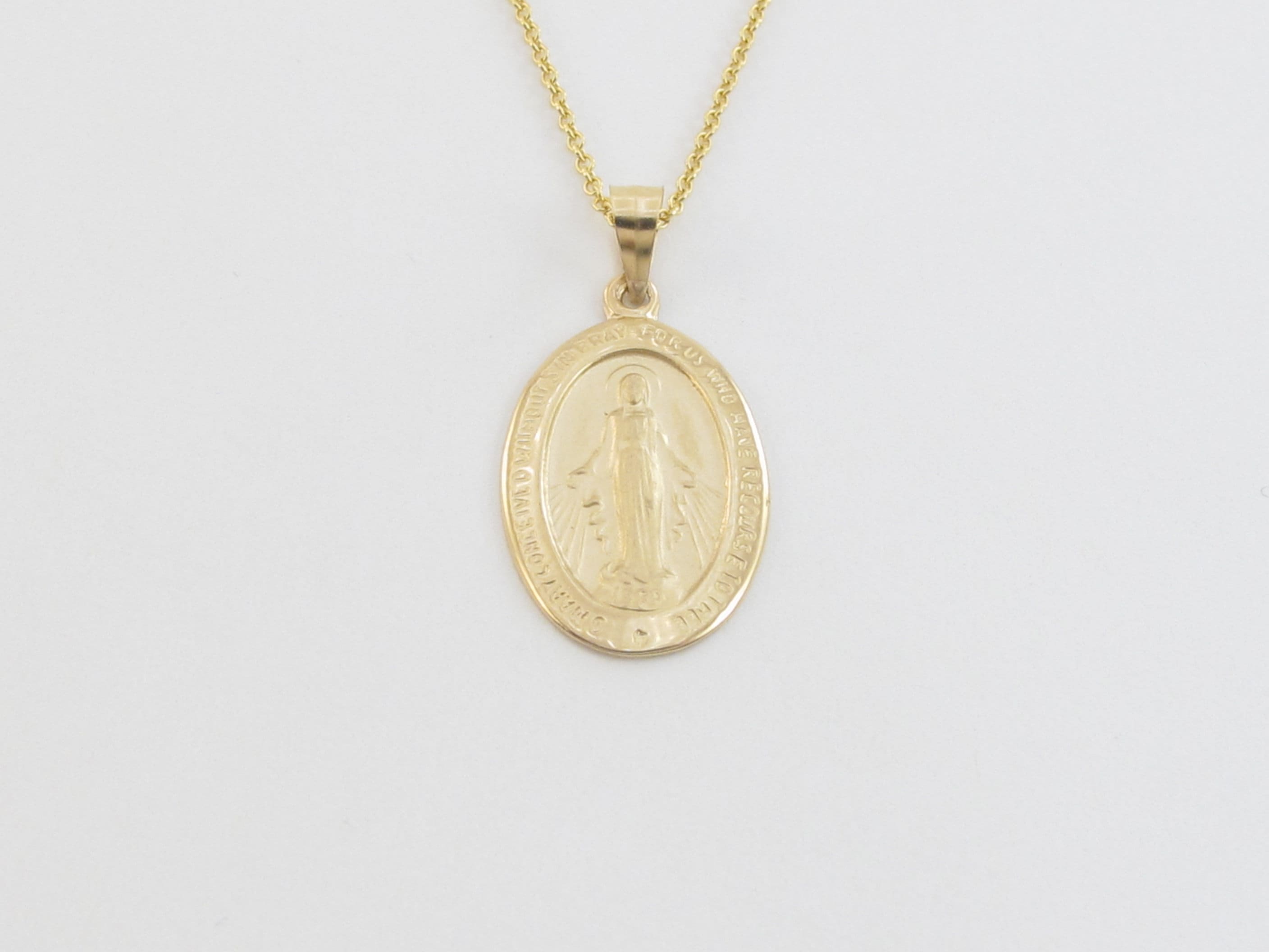 Real 14k Yellow Gold Virgin Mary Pendant Necklace 16", 18", 20" - Etsy