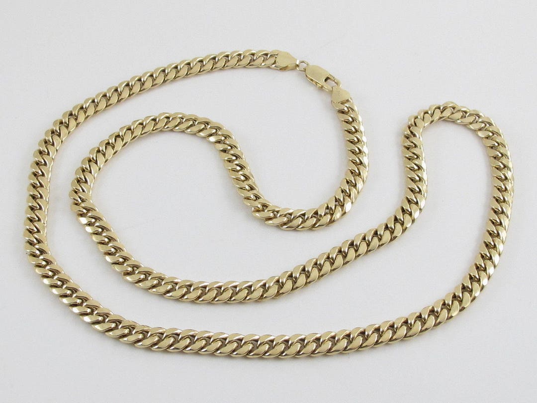 10K Yellow Gold Hollow Miami Cuban Link Chain Necklace - Etsy
