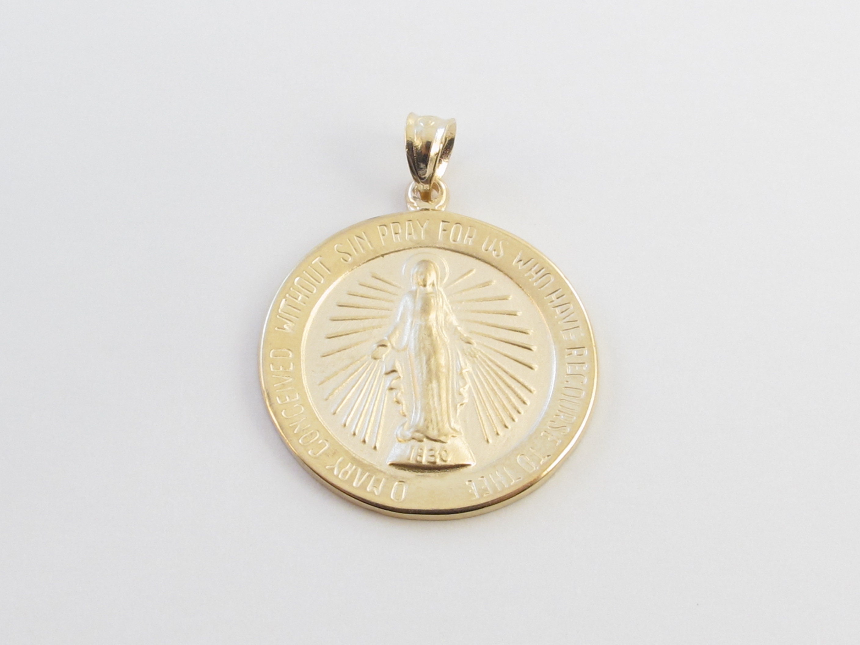 Real 14k Solid Yellow Gold Virgin Mary Charm Pendant - Miraculous Medal ...