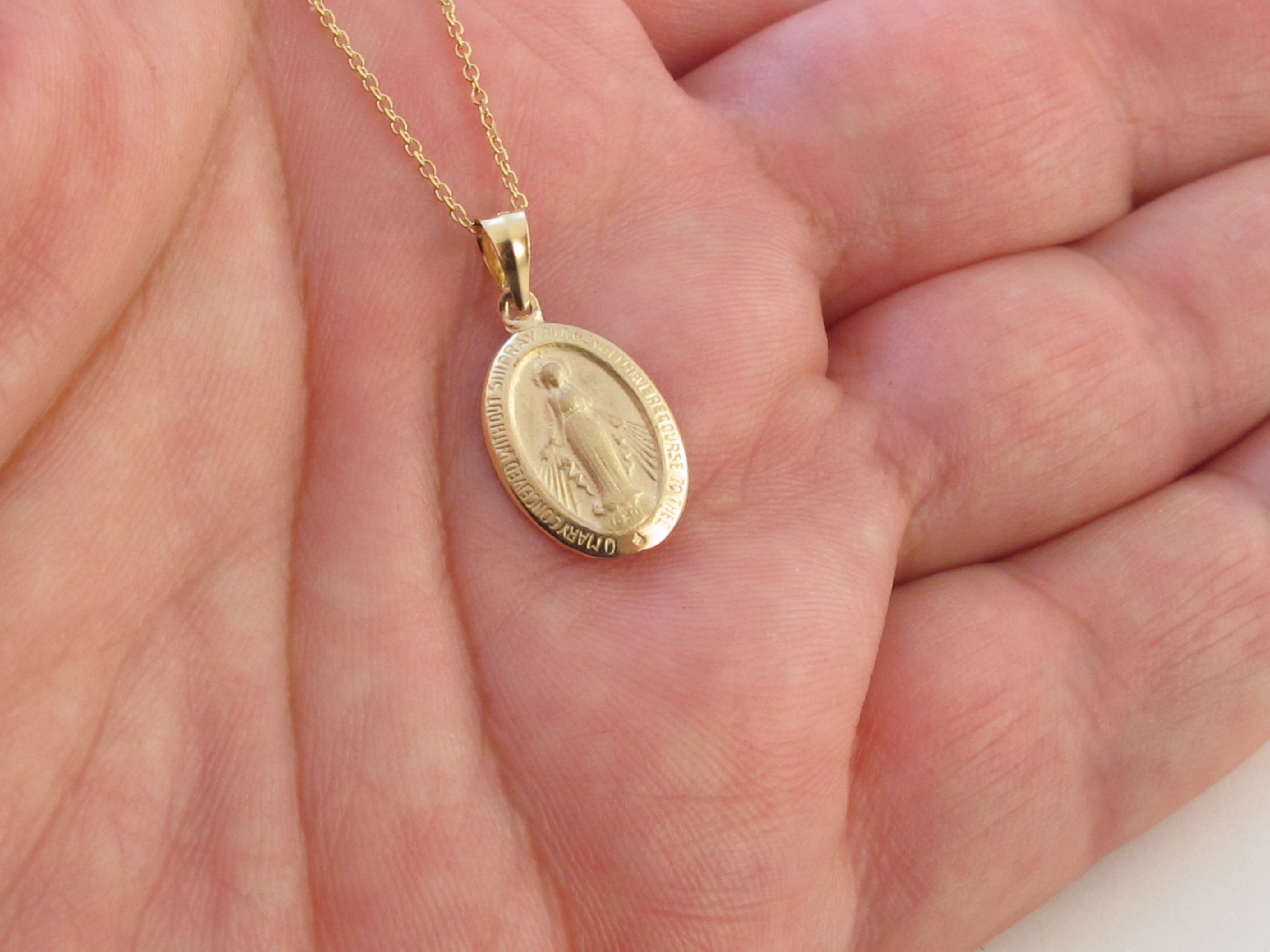 14k Solid Yellow Gold Virgin Mary Pendant Necklace: Baptism Gift - Etsy