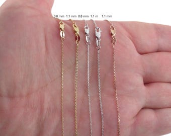 10k Solid Gold Diamond Cut Cable Chain Necklace: Yellow, White, Rose Gold Options