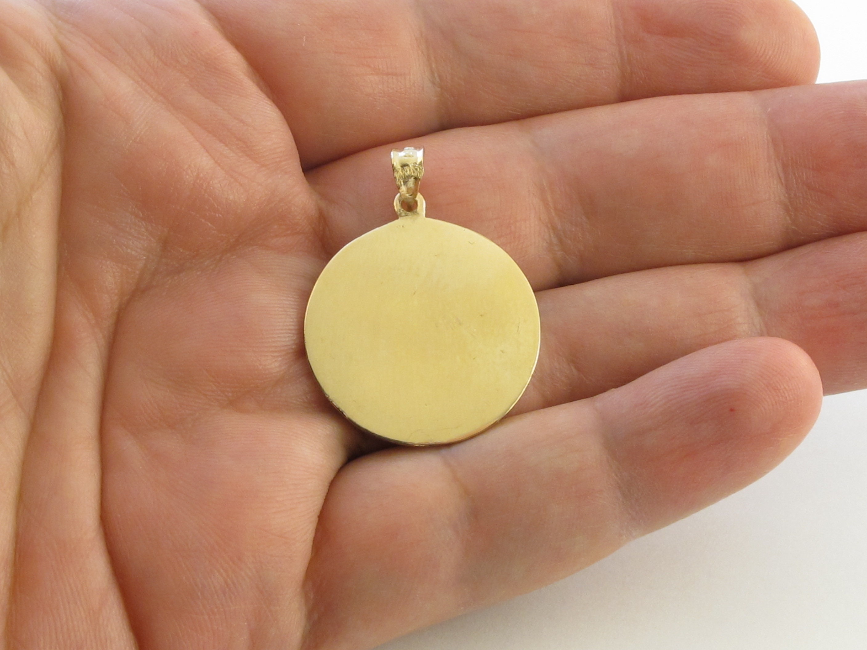 Real 14k Solid Yellow Gold Virgin Mary Charm Pendant - Miraculous Medal ...