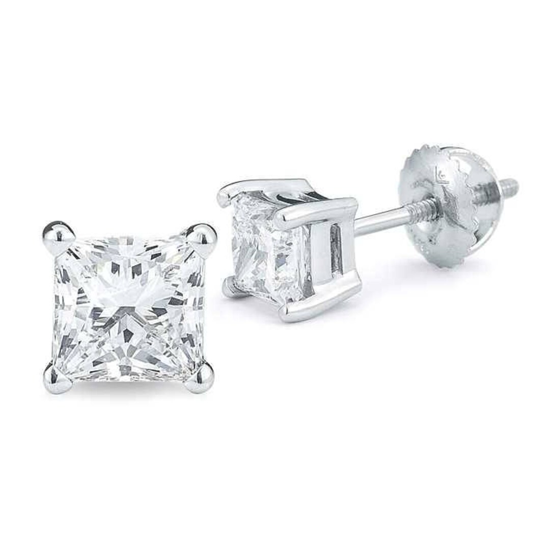 14k White Gold Princess Cut Diamond Stud Earrings 0.33 Carat - Etsy