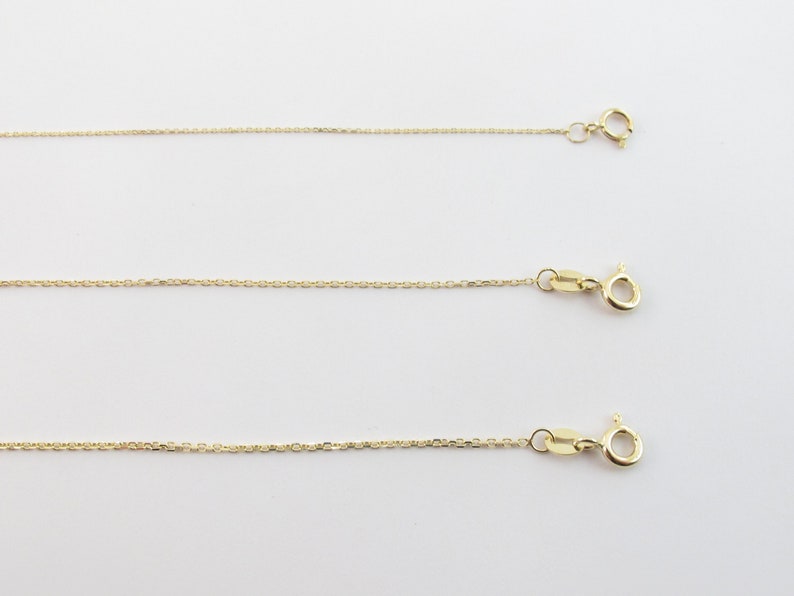 14k Solid Yellow Gold Cable Chain 16 18 20 0.6 mm , 0.8 mm , 1.1 mm Shiny Diamond Cut Chains image 5