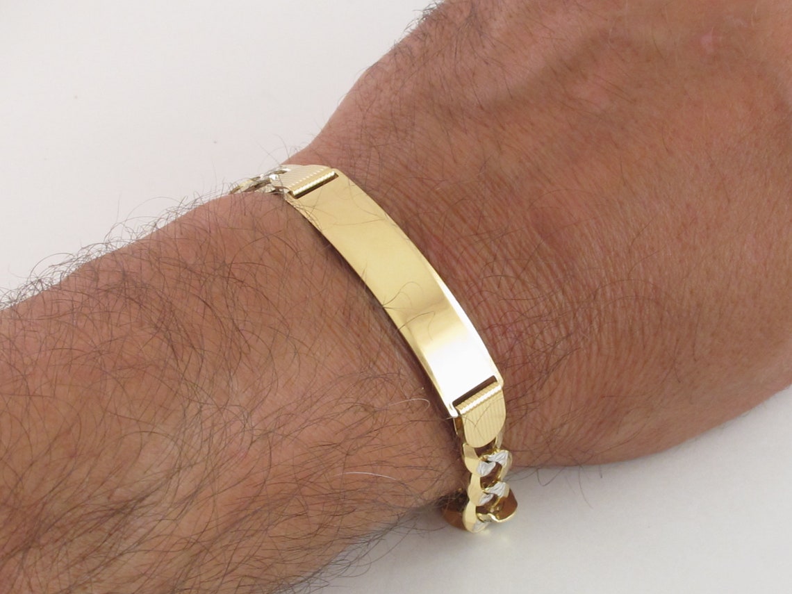 14k Solid Gold Men's Cuban Link ID Bracelet 8 8 Etsy
