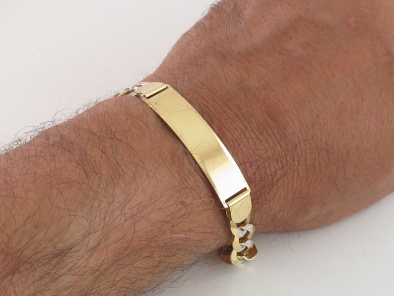 14k Solid Gold Men's Cuban Link ID Bracelet 8 8 Etsy