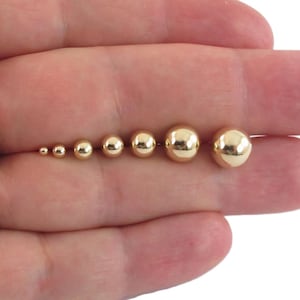 14k Yellow Gold Ball Stud Earrings: 2-9 mm, Push Back
