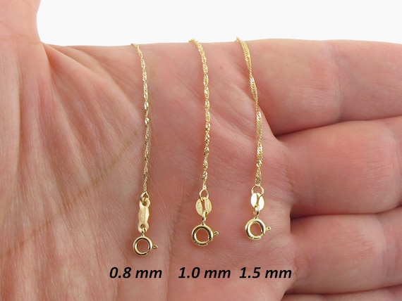 7 16 18 20 22 or 24 inch 14K Yellow or White Gold 1.00mm Shiny Diamond-Cut Classic Singapore Chain Necklace for Pendants and Charms with Spring-Ring Clasp 7 16 18 20 22 or 24 inch 14K Yellow or White Gold 1.00mm Shiny Diamond-Cut Classic Singapore Chain Necklace for Pendants and Charms with Spring-Ring Clasp