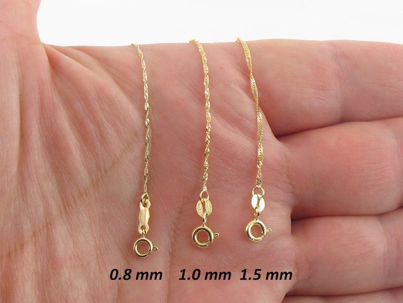 Singapore Chain Necklace 14k Yellow Gold 0.8 mm ,1.0 mm , 1.5 mm , 1.7 mm Available In 16 18 20 22 24 Round Spring clasp image 2