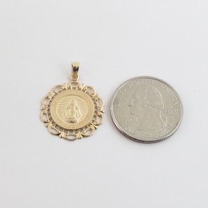 14K Solid Yellow Gold Miraculous Virgin Mary Pendant Necklace - Etsy