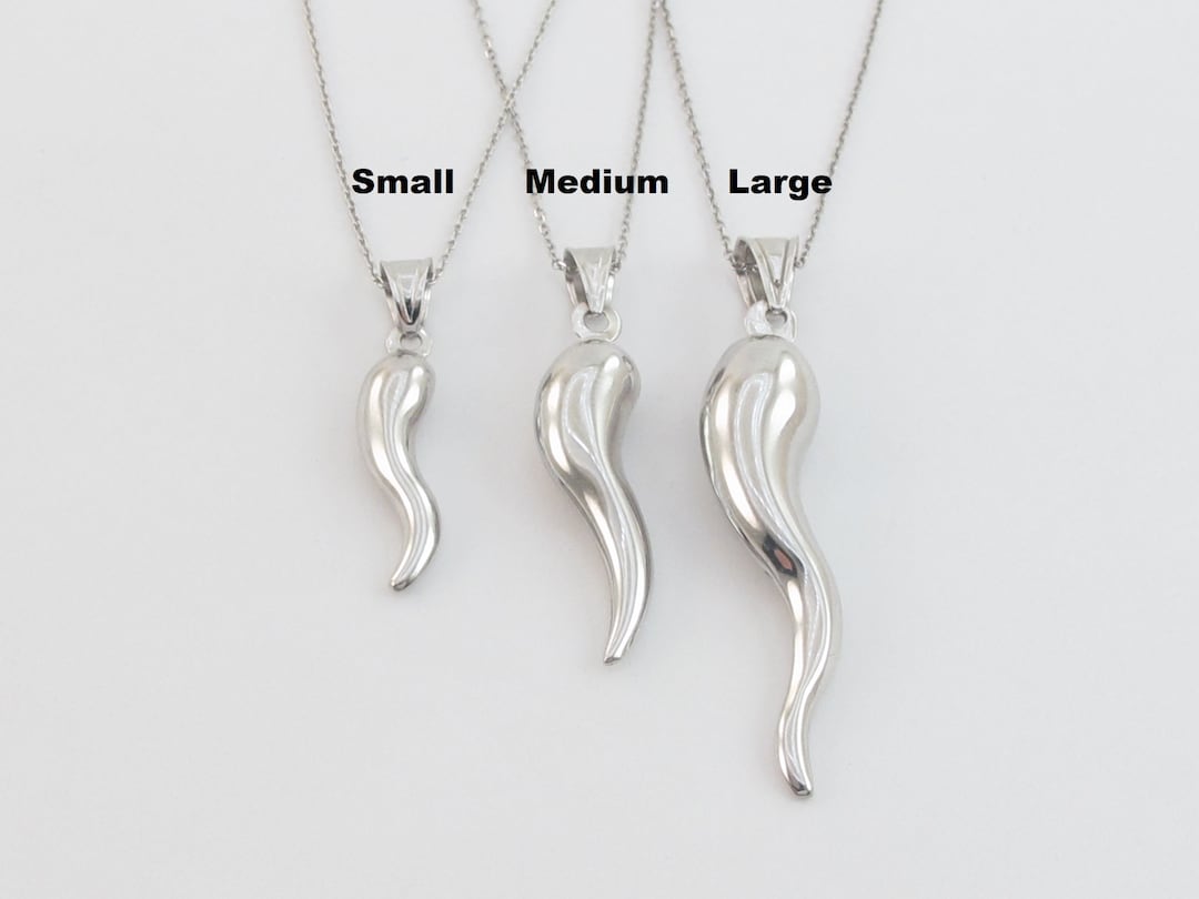 Men's Sterling Silver Pendant - Italian Horn Necklace