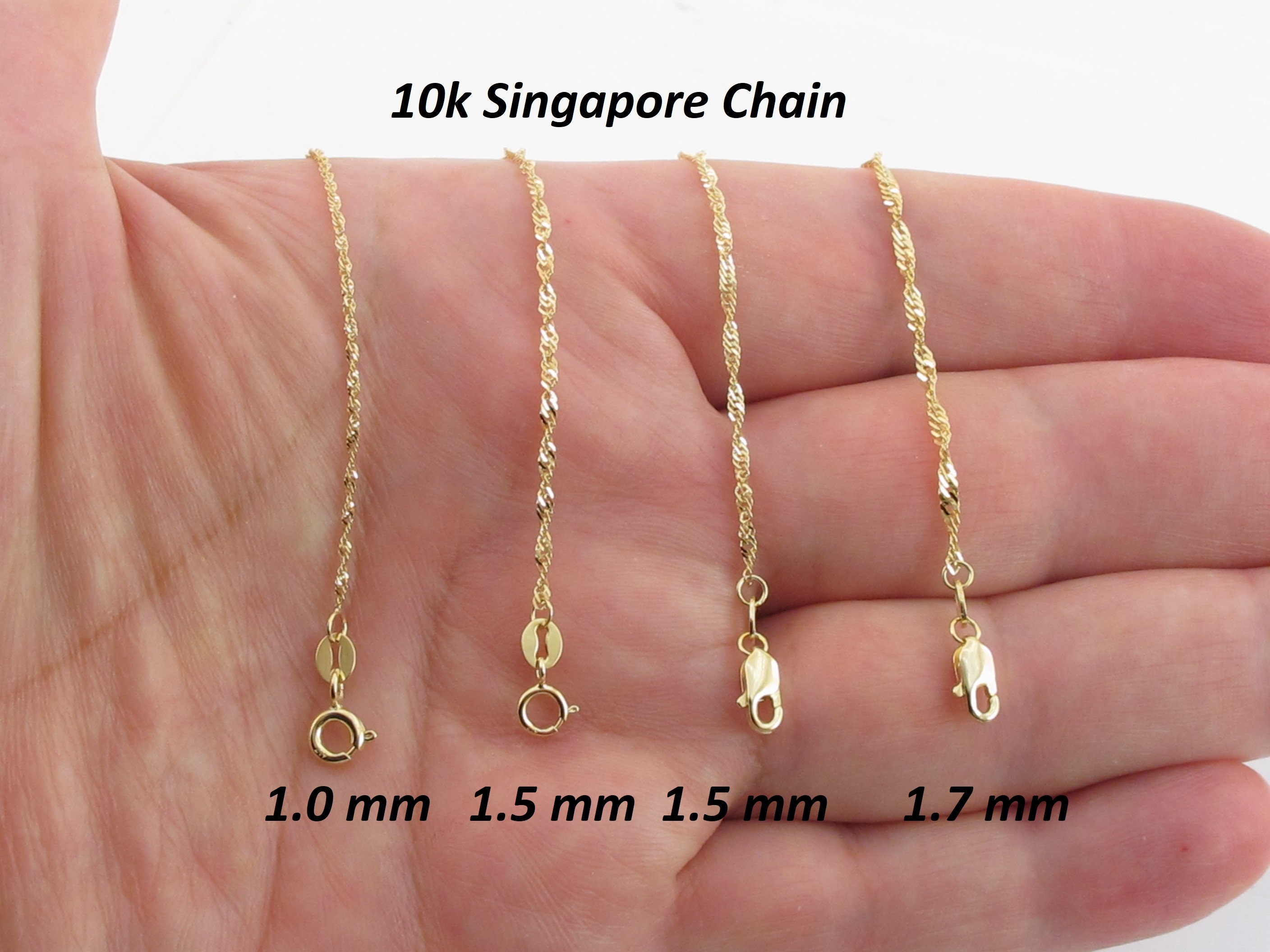 10k Singapore Chain Necklace Jewelry Gifts for Women in Yellow Gold Choice of Lengths 18 20 14 16 24 30 and 1.1mm 1.7mm