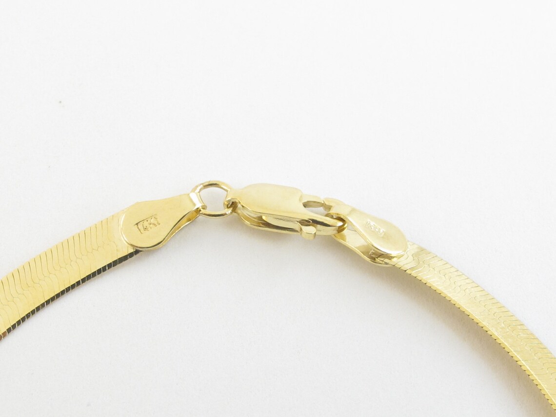 14k Solid Yellow Gold Herringbone Bracelet 7 8 Etsy