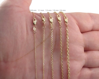 Solid 18k Gold Cable Chain Necklace -Diamond Cut - 16-24 Inch - 0.8mm TO 2.6mm Wide