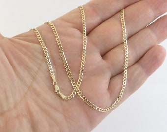 14k Solid Yellow Gold Cuban Curb Chain Necklace 16" - 30" 2.6 mm wide - Sturdy Chain For Pendant