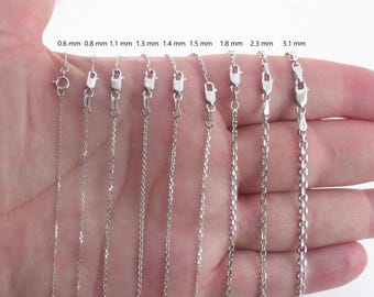 14k Solid White Gold Cable Chain: ( 16&quot;- 24&quot; )  (0.6 mm -3.1 m )