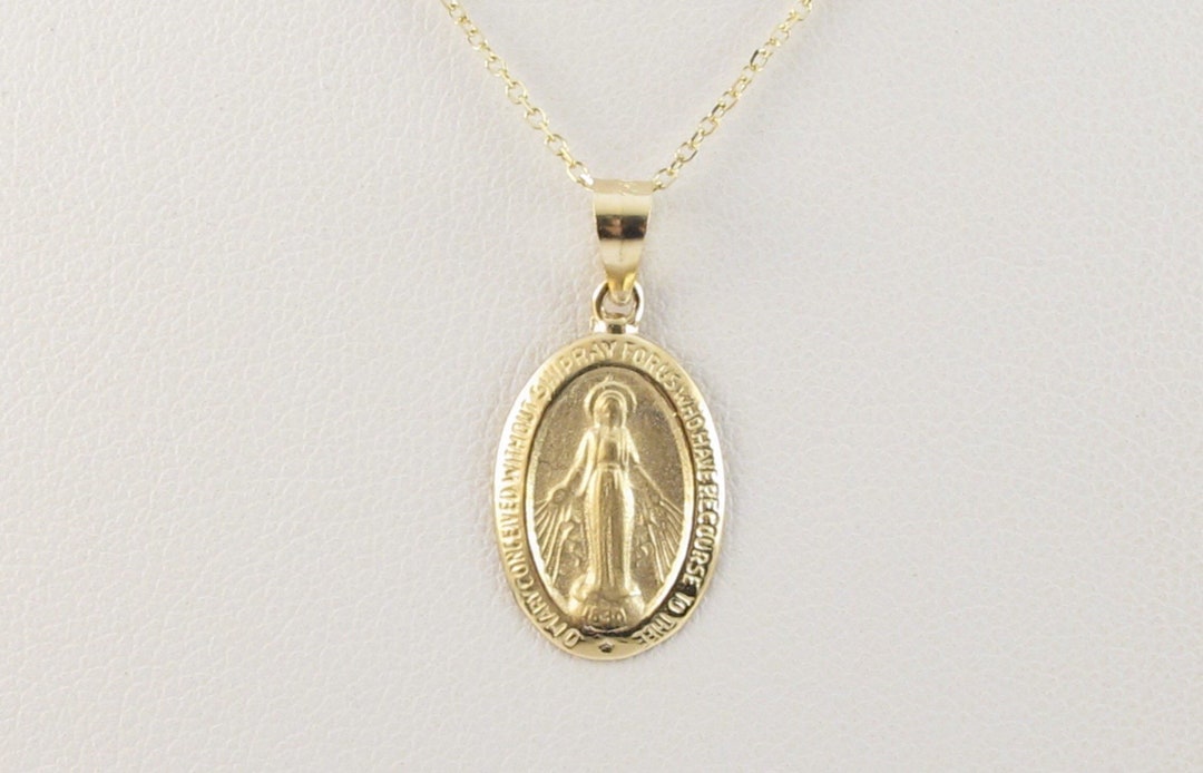 14k Solid Yellow Gold Virgin Mary Pendant Necklace: Baptism Gift - Etsy